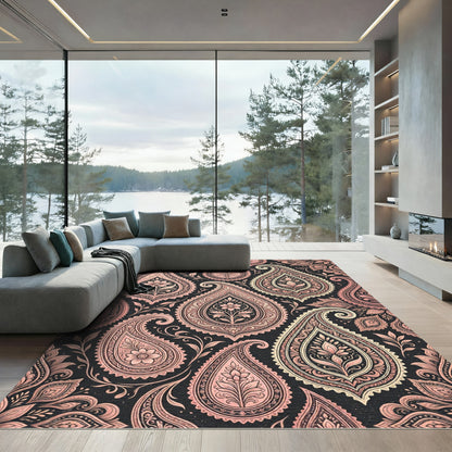 Elegant Blush Pink Ornate Paisley Rug