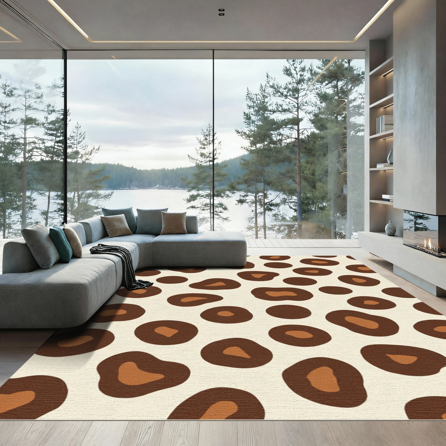 Brown Leopard Spot Contemporary Rug