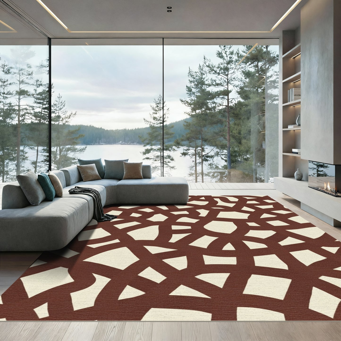 Crimson Intertwined Abstract Organic Rug