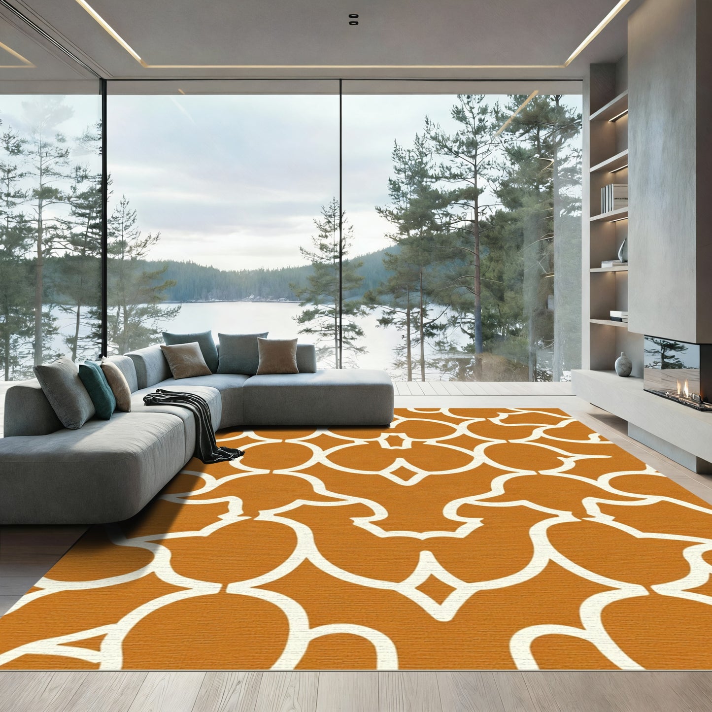 Burnt Orange Curving Lattice Rug