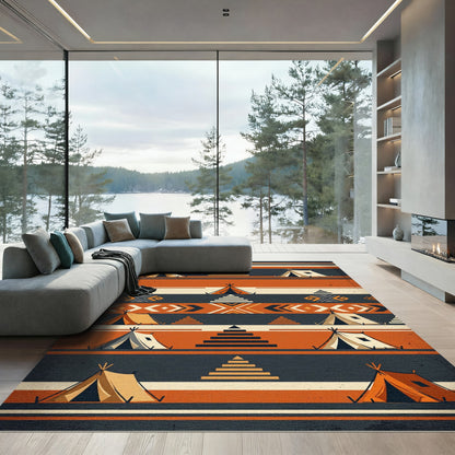 Terracotta Southwestern Teepee Geometric Stripe Rug