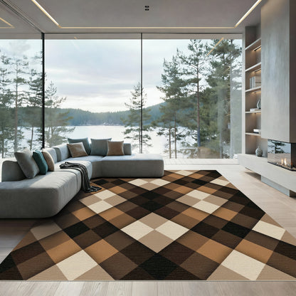 Earthy Brown Diamond Geometric Shadow Rug