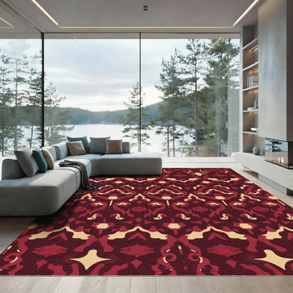 Deep Crimson Abstract Heritage Pattern Rug