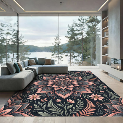 Blush and Slate Floral Mandala Rug