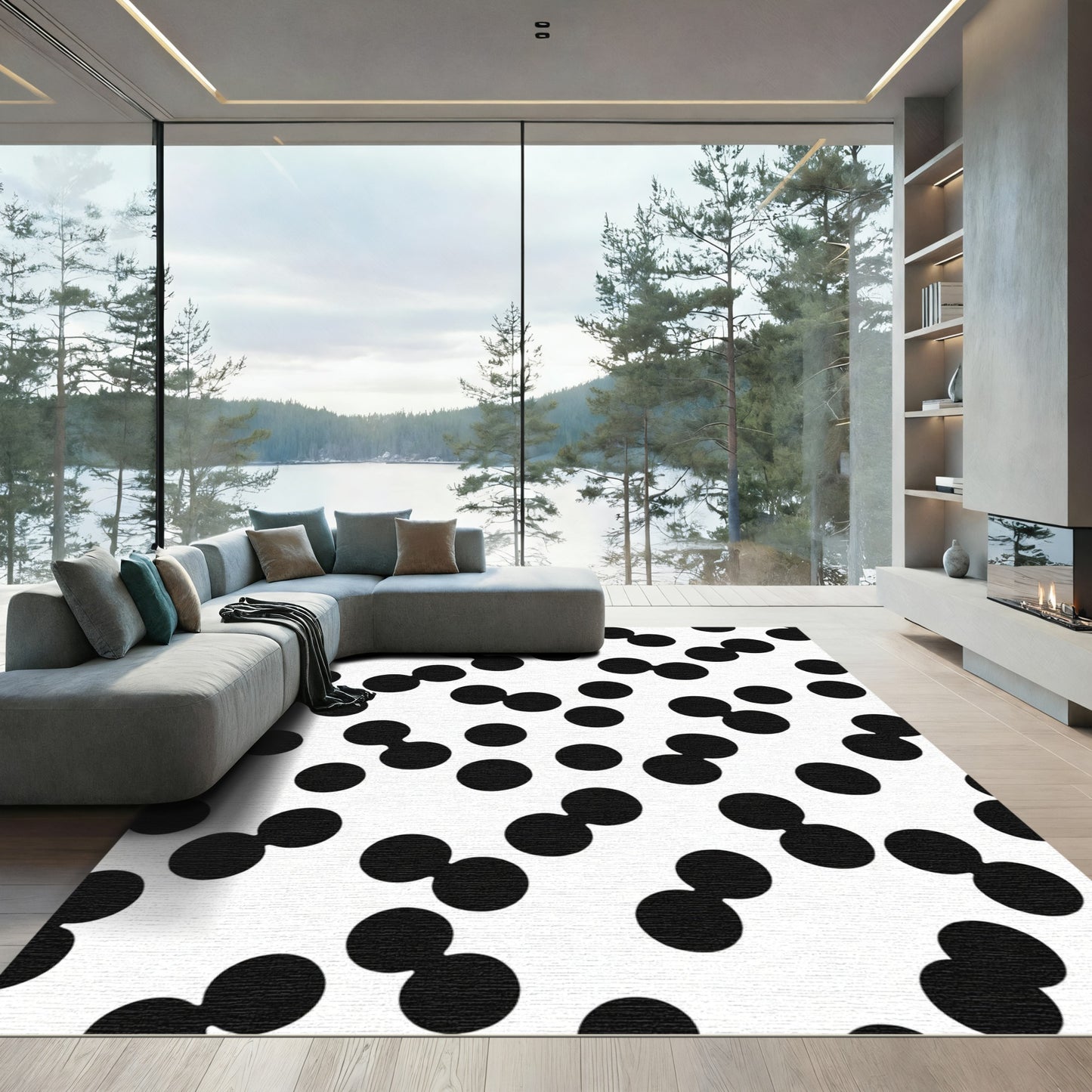 Modern Black Double Dot Rug