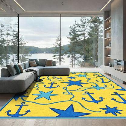 Nautical Yellow Star Anchor Pattern Rug