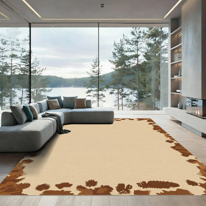 Brown Abstract Wood Grain Border Rug