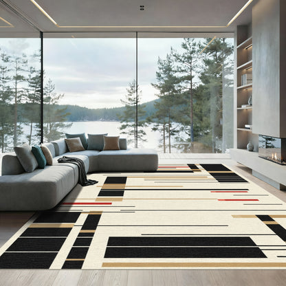 Geometric Red Gold Black Layout Rug