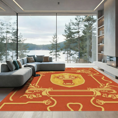 Golden Fierce Face Crimson Border Rug