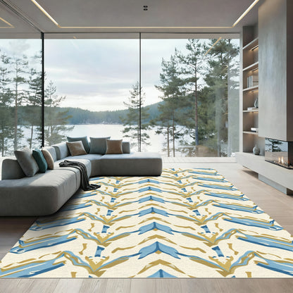 Blue Golden Abstract Chevron Rug