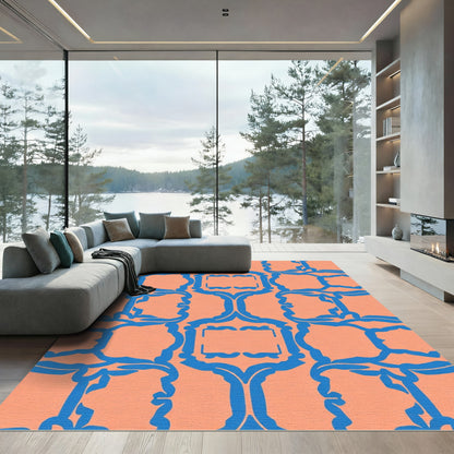 Coral Blue Geometric Lattice Rug