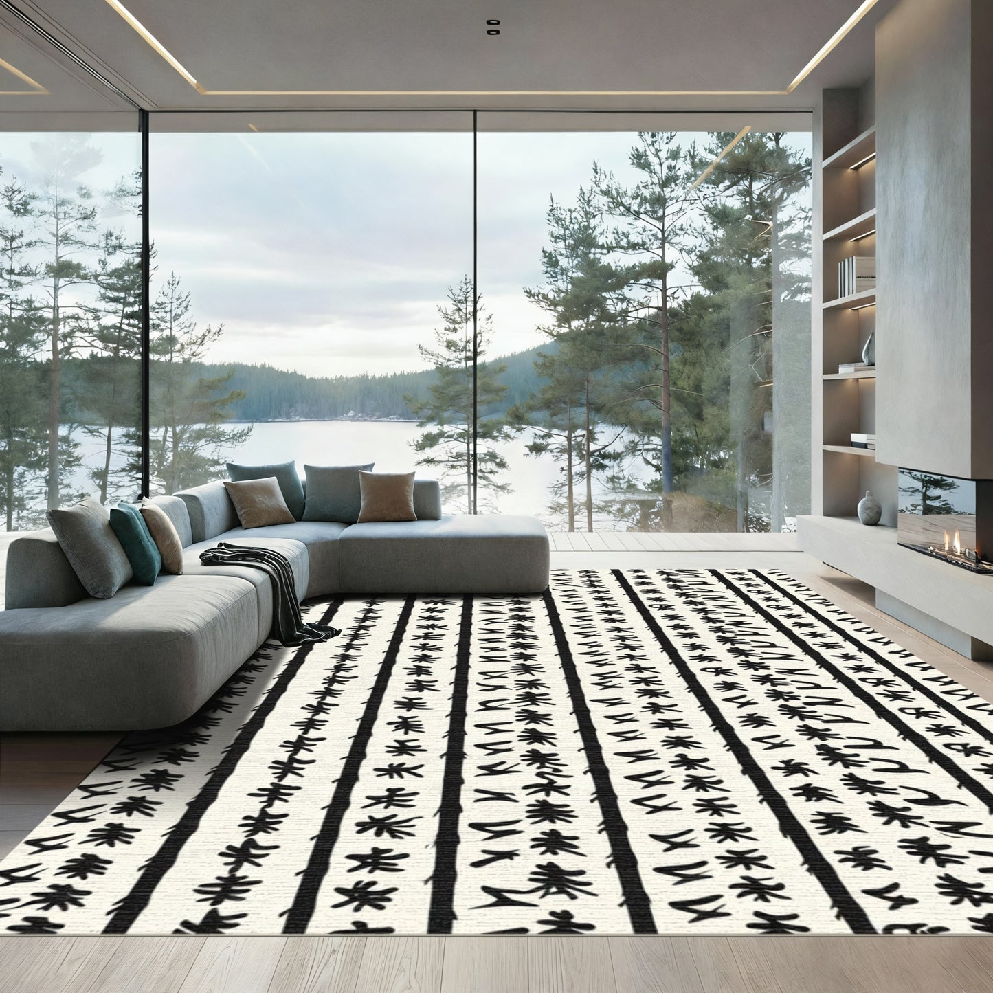 Eclectic Black White Vertical Stipe Rug