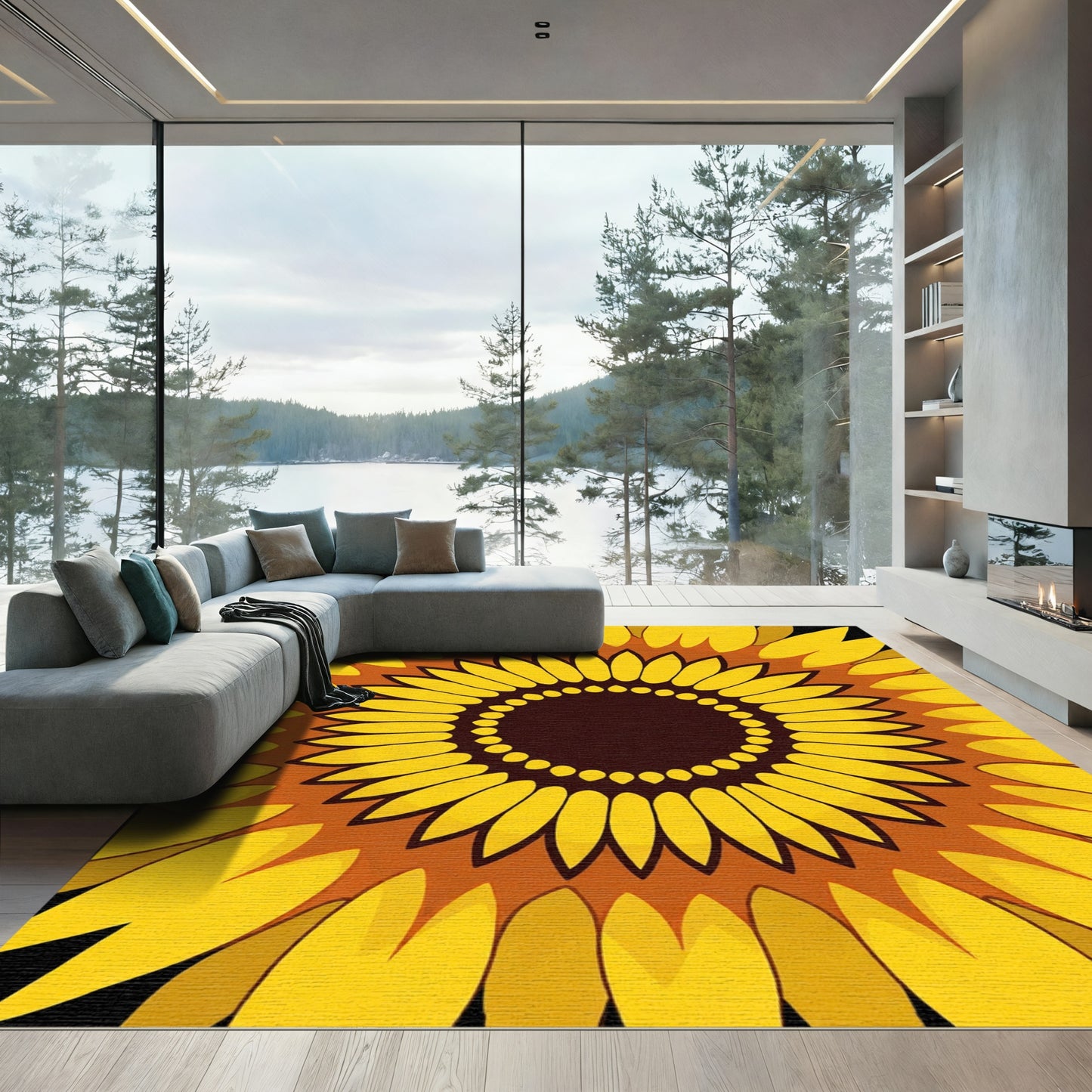 Golden Yellow Sunflower Petal Radiance Rug