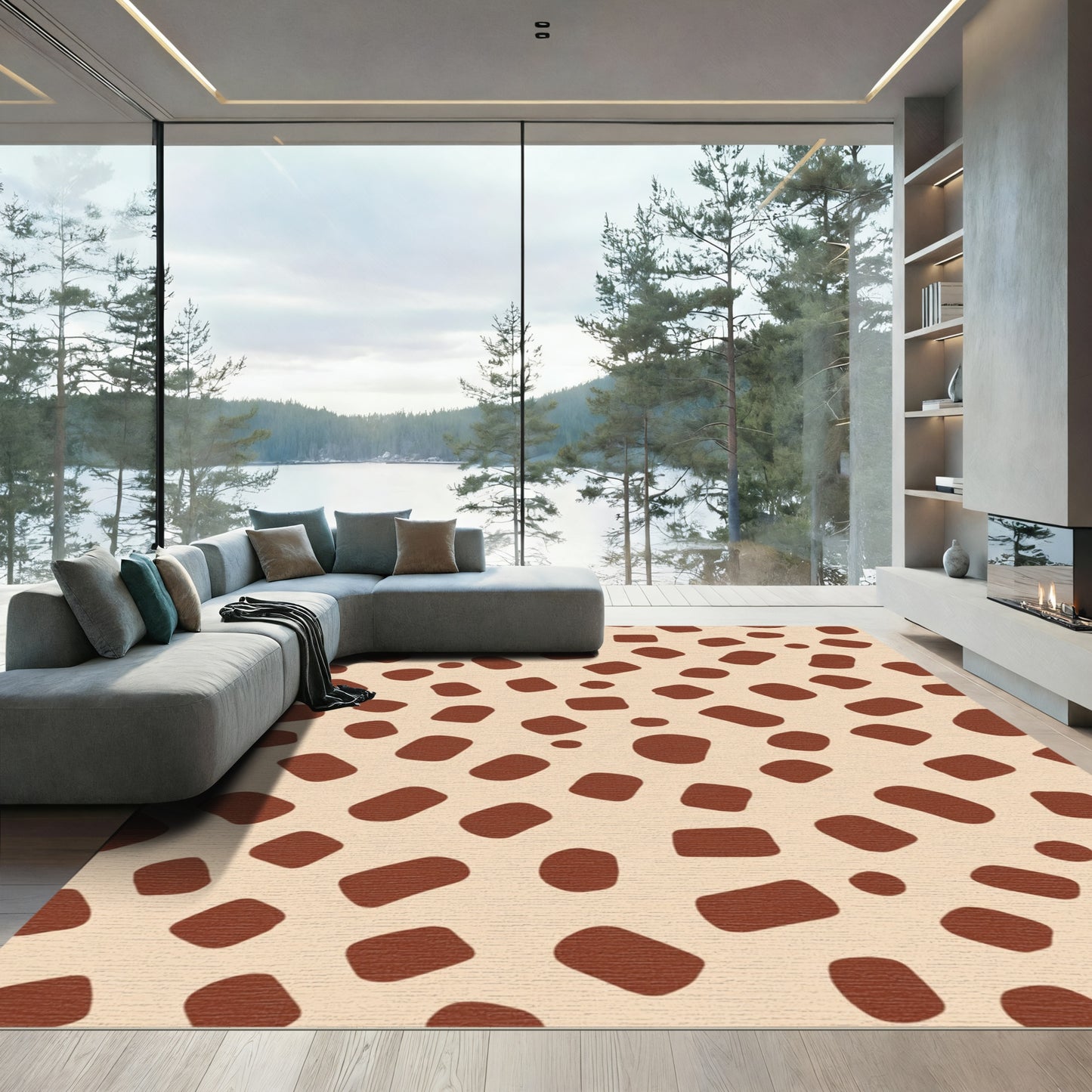 Brown Spots Tan Irregular Shapes Rug