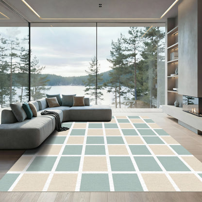 Soft Sage Cream Checkered Squares Rug