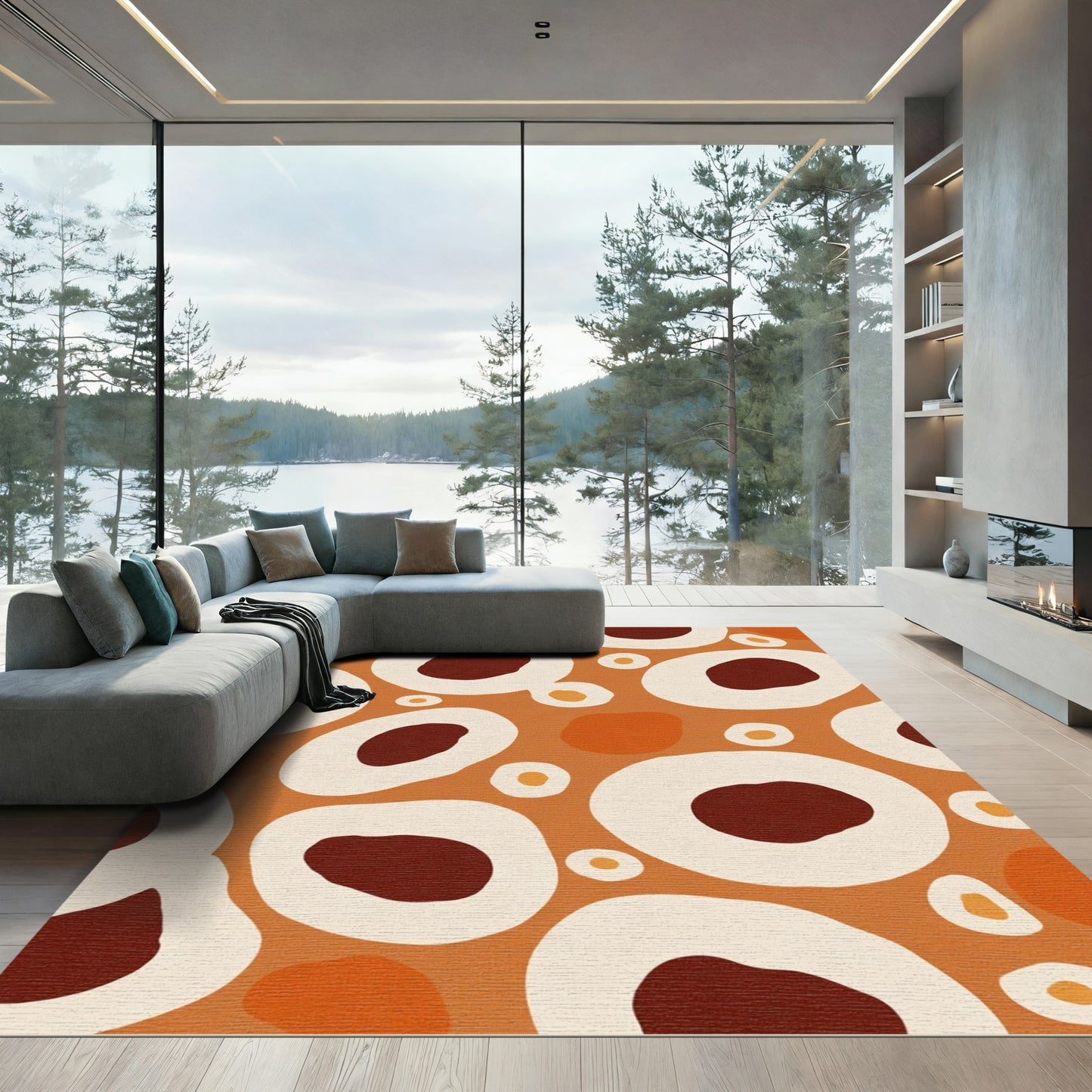 Abstract Orange Organic Round Rug
