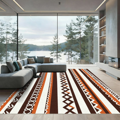 Striped Earthy Orange Tribal Geometric Rug