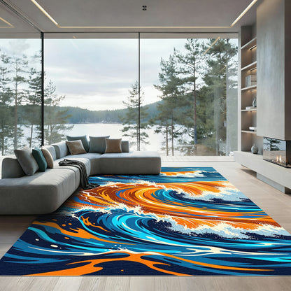 Vibrant Golden Ocean Wave Abstract Rug