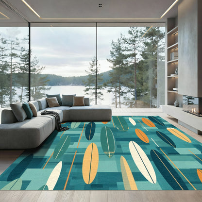 Surfboard Collage In Teal Orange Rug