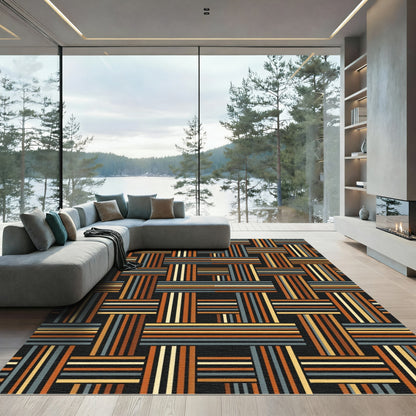 Mid Century Earth Tone Woven Grid Rug