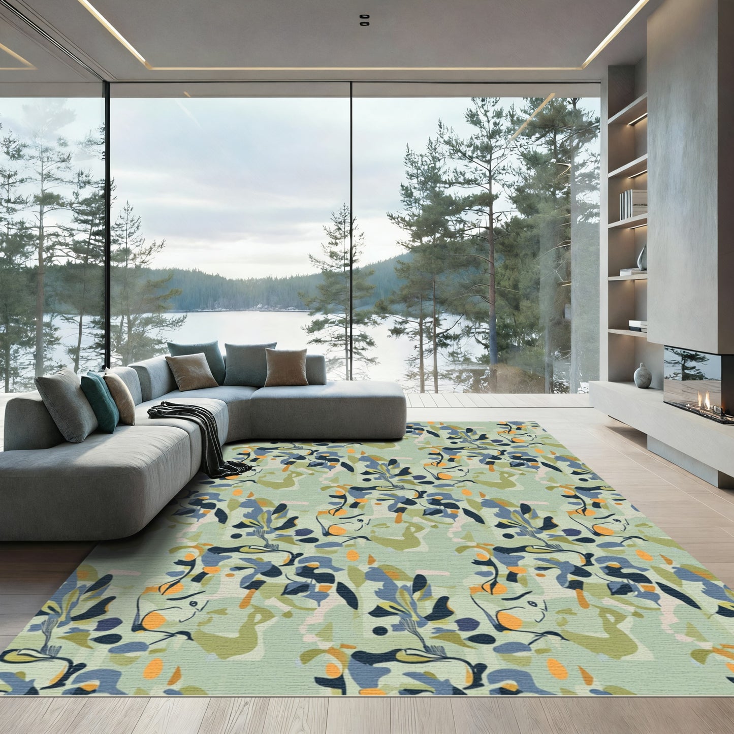 Earthy Abstract Botanical Swirl Rug