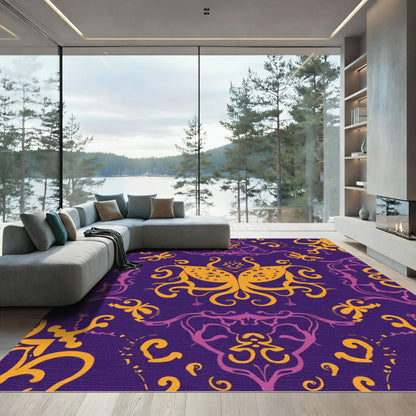 Purple Gold Yellow Ornate Butterfly Rug