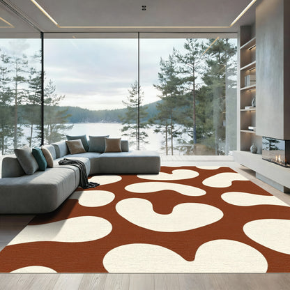 Organic Abstract Cloud Shapes Brown Cream Rug