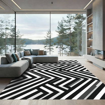 Monochrome Geometric Chevron Abstract Rug