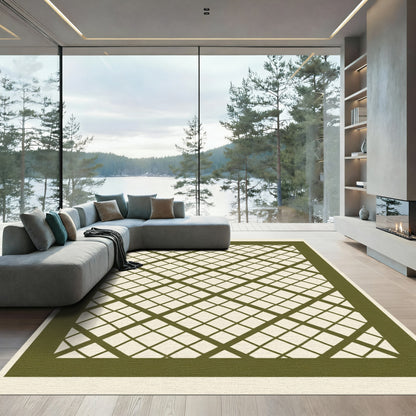 Olive Lattice Grid Graphic Rug