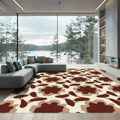 Rich Brown Petal Block Arrangement Rug