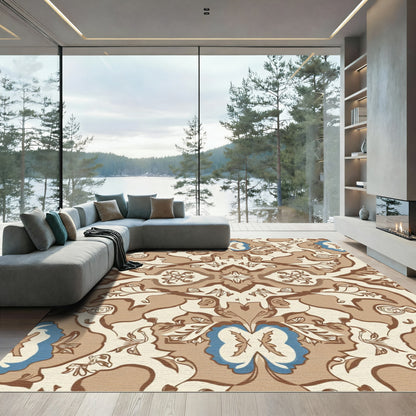 Brown Blue Cream Ornamental Arabesque Rug