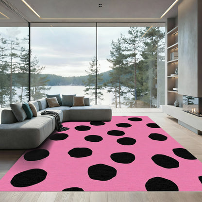 Vivid Pink Black Polka Dot Texture Rug