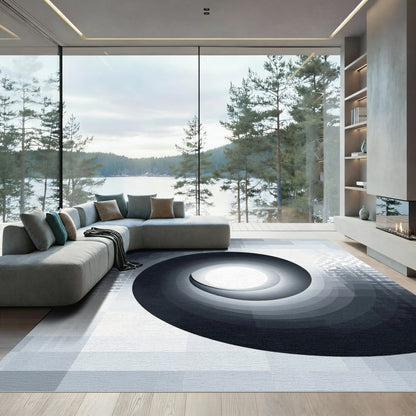 Monochrome Gradient Spiral Tunnel Rug