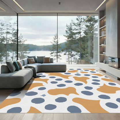 Teal Blue Ochre Blob Scatter Rug
