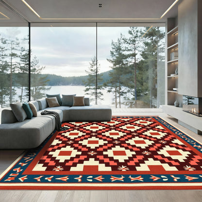 Geometric Diamond Folk Art Rug