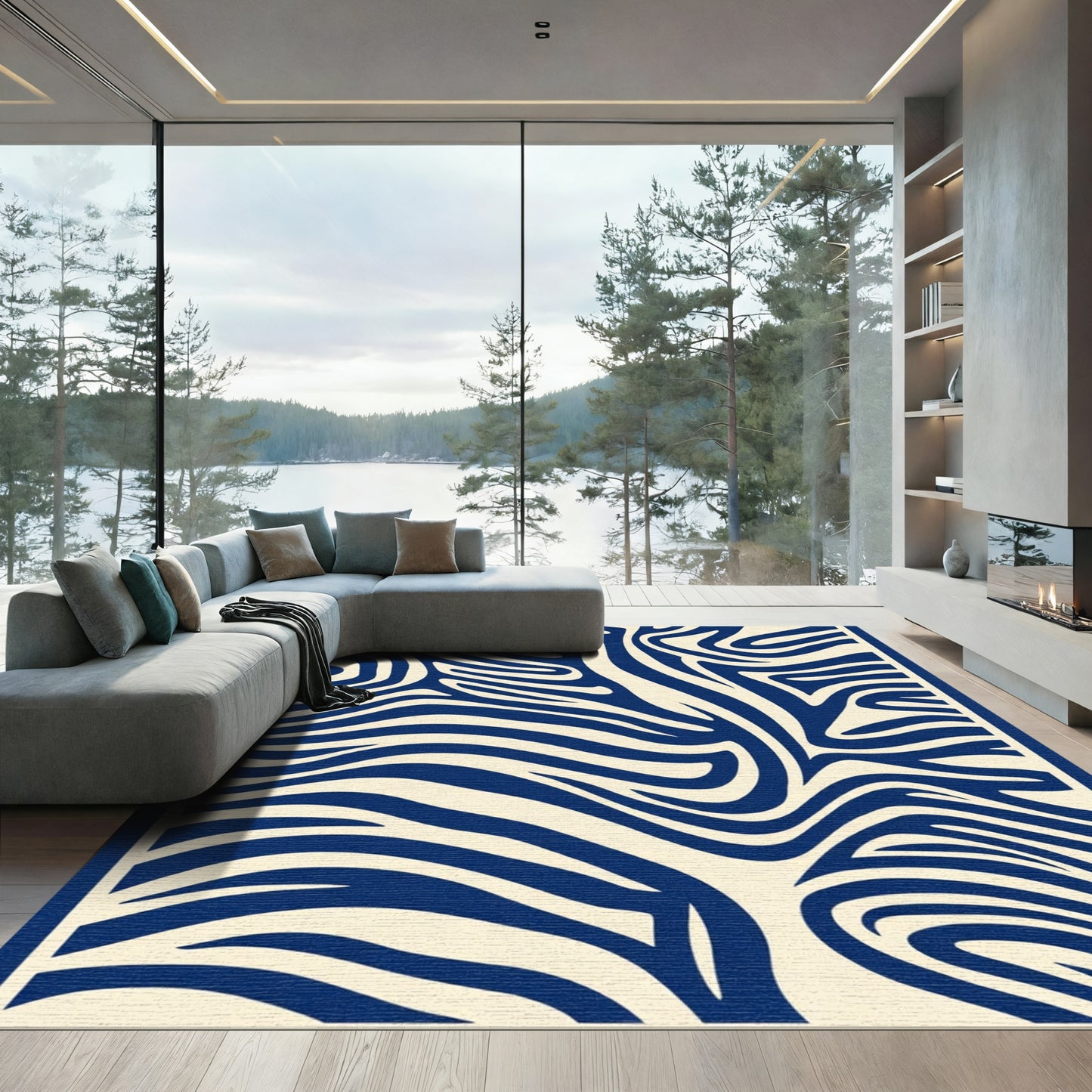 Bold Blue Cream Zebra Stripes Rug