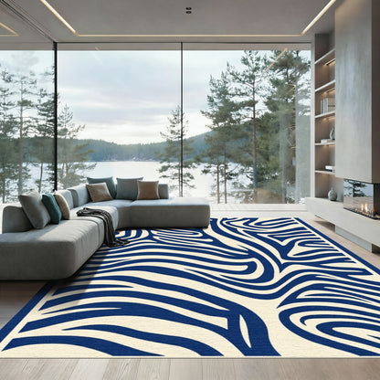Bold Blue Cream Zebra Stripes Rug