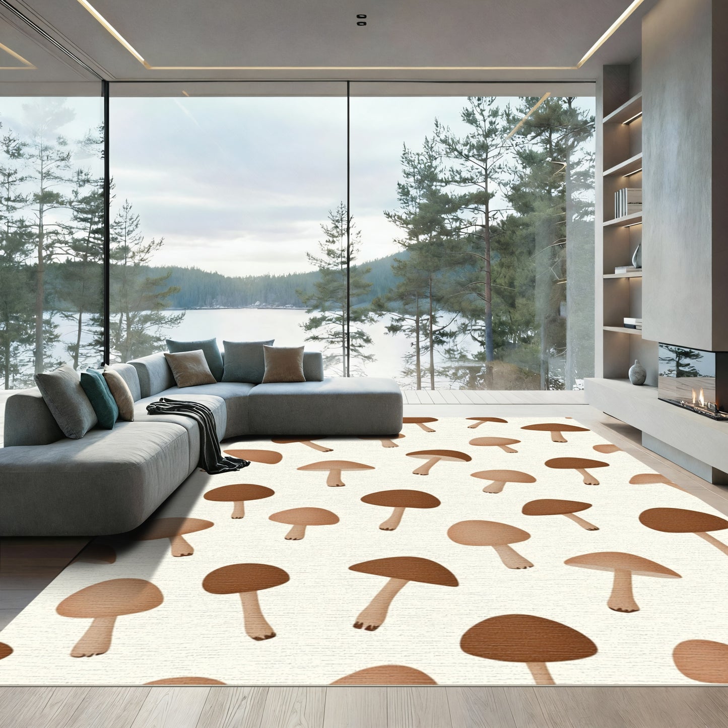 Whimsical Mushroom Scatter Pattern Rug