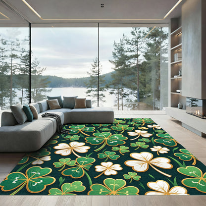 Emerald Lucky Shamrock Clover Forest Rug