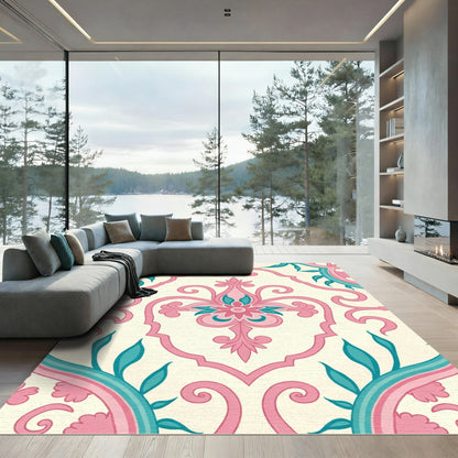 Pink Teal Paisley Medallion Rug