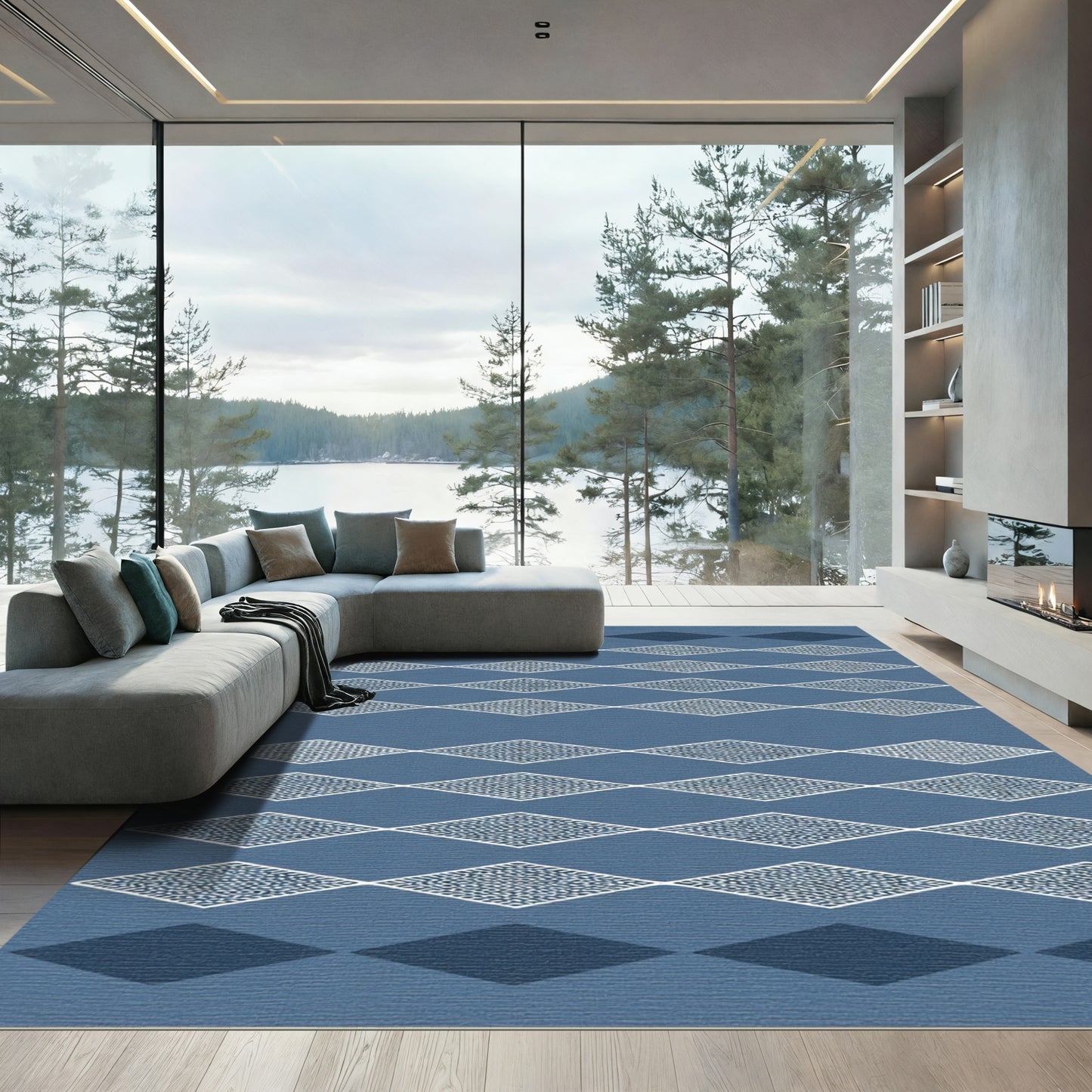 Deep Blue Diamond Inlay Rug