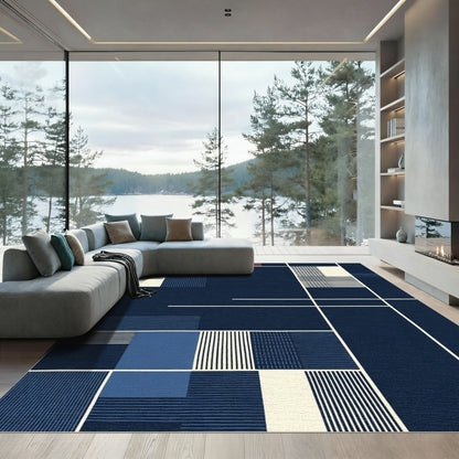 Deep Navy Geometric Lines Rug