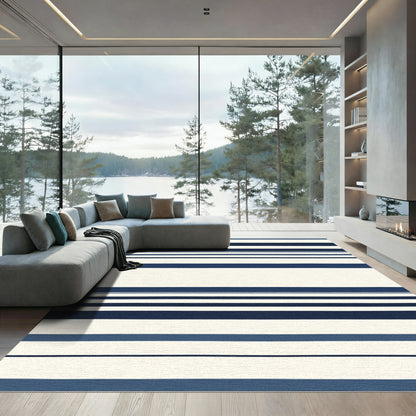 Bold Navy Blue Tonal Stripe Rug