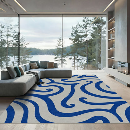 Royal Blue Swirl Abstract Flow Rug