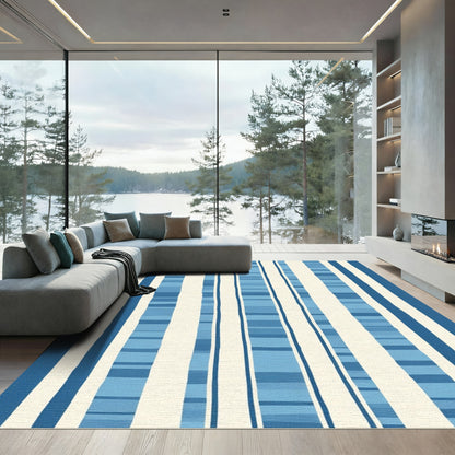 Coastal Blue Cream Striped Rug