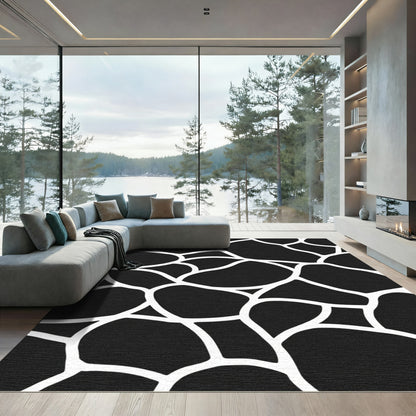 Black White Irregular Organic Shapes Rug