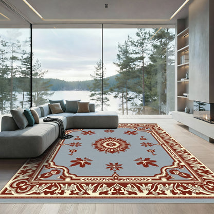 Ornate Crimson Medallion Blue Rug