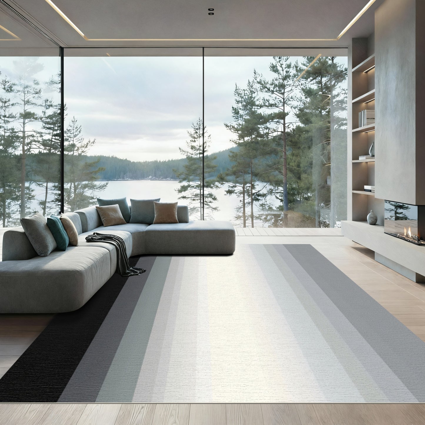 Monochrome Gradient Vertical Stripe Rug