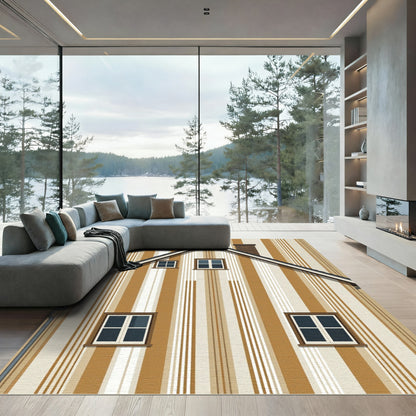 Earthy Brown Beige Vertical Stripe Rug