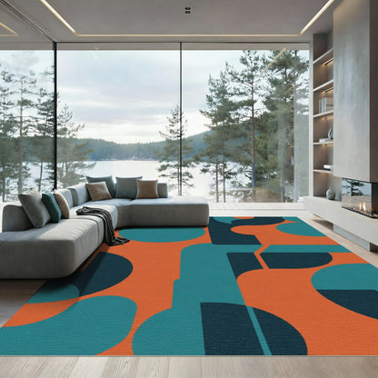 Orange Teal Abstract Geometric Shapes Rug